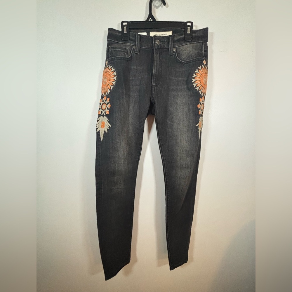 Miss Me Vintage Skinny Jeans 27 Black Denim Floral Embroidered Detail - Picture 1 of 11